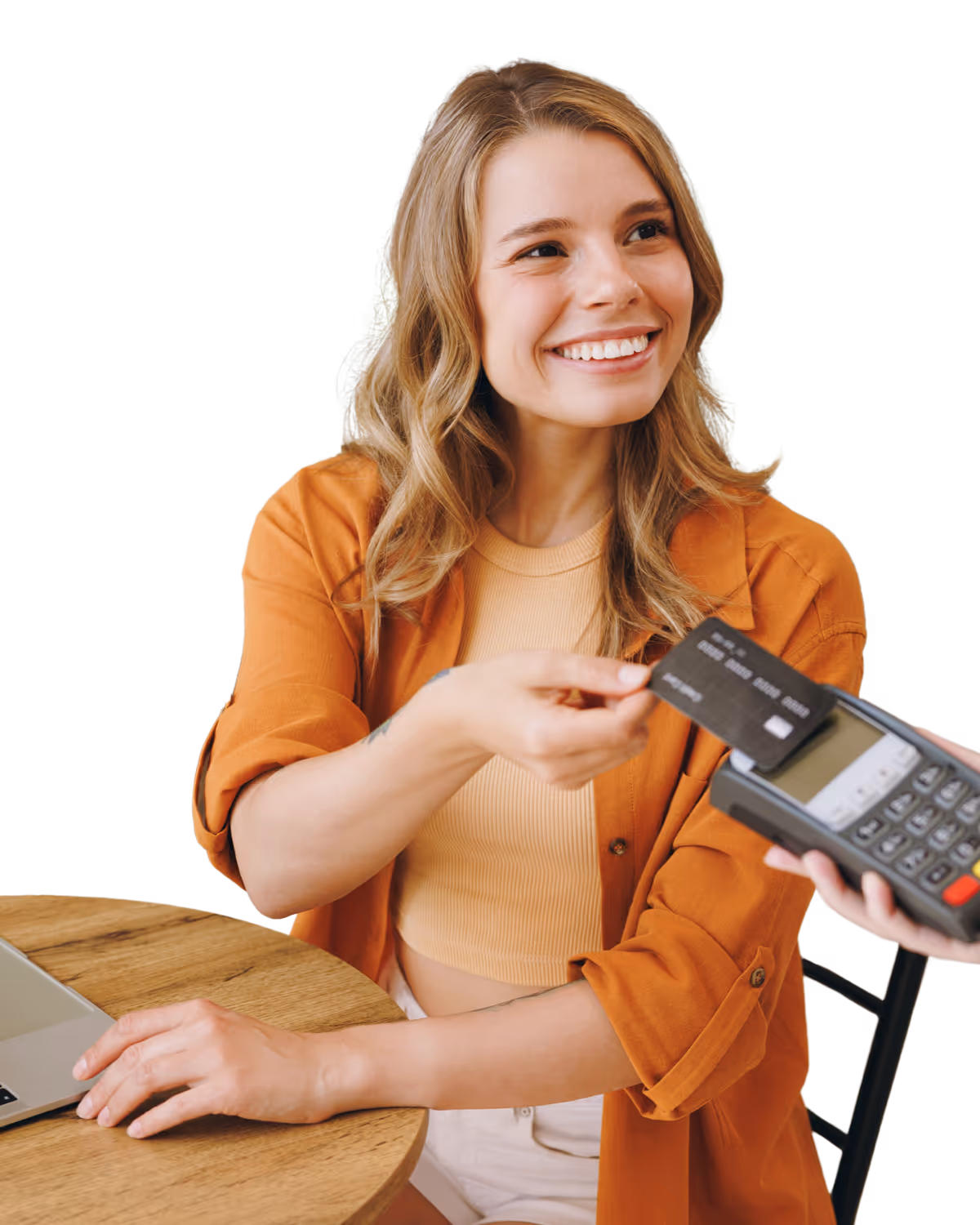 Customer tapping a card on a payment terminal
